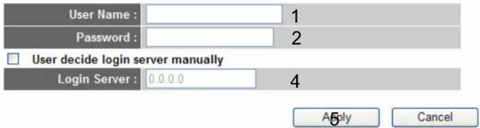 User Name : Password : 1 2 User decide login server manually Login Server : 0.0.0.0 4 Apply Cancel