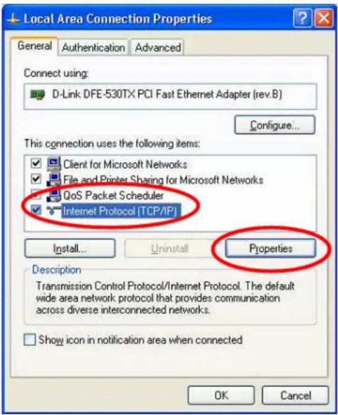 Local Area Connection Properties General Authentication Advanced Connect using: D-Link DFE-530TX PCI Fast Ethernet Adapter (rev.B) Configure... This connection uses the following items: Client for Microsoft Networks File and Printer Sharing for Microsoft Networks QoS Packet Scheduler Internet Protocol (TCP/IP) Install... Uninstall Properties Description Transmission Control Protocol/Internet Protocol. The default wide area network protocol that provides communication across diverse interconnected networks. Show icon in notification area when connected OK Cancel