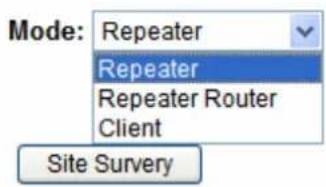 Mode: Repeater Repeater Repeater Router Client Site Survey