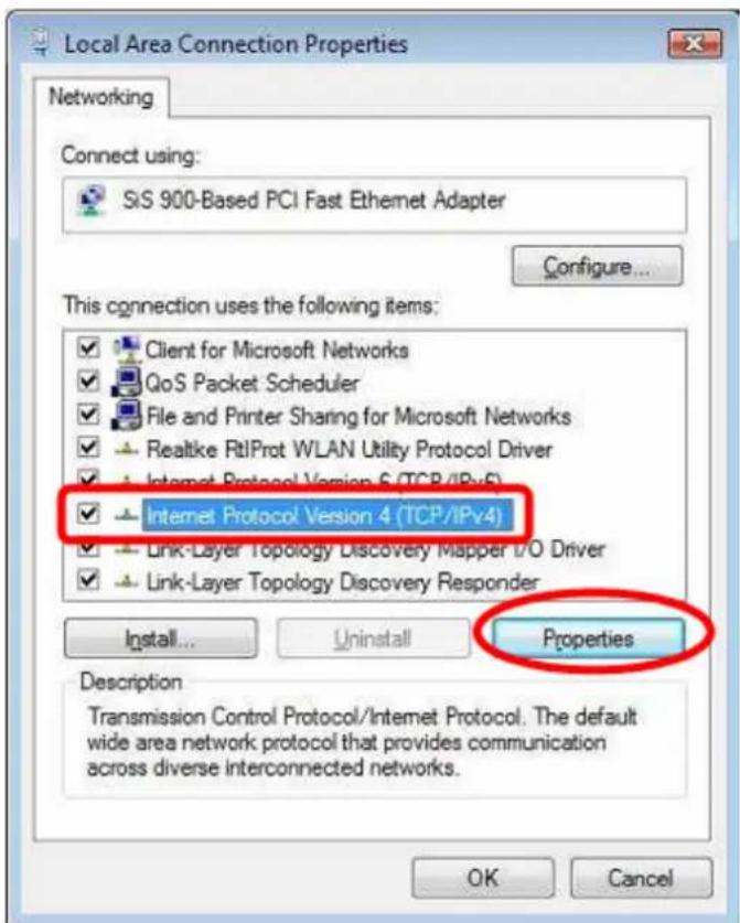 Local Area Connection Properties Networking Connect using: SiS 900-Based PCI Fast Ethernet Adapter Configure... This connection uses the following items: Client for Microsoft Networks QoS Packet Scheduler File and Printer Sharing for Microsoft Networks Realtke RtlProt WLAN Utility Protocol Driver Internet Protocol Version 6 (TCP/IPv6) Internet Protocol Version 4 (TCP/IPv4) Link-Layer Topology Discovery Mapper I/O Driver Link-Layer Topology Discovery Responder Install... Uninstall Properties Description Transmission Control Protocol/Internet Protocol: The default wide area network protocol that provides communication across diverse interconnected networks. OK Cancel