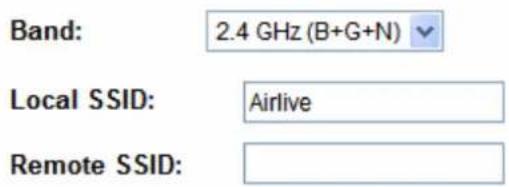 Band: 2.4 GHz (B+G+N) Local SSID: Airlive Remote SSID: