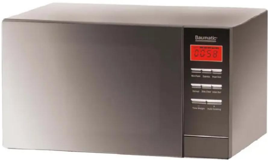 Baumatic 08:58 Max/Power Express Power/Clock Exhaust Size Clear Input/Off Time/Weight Auto Cooking