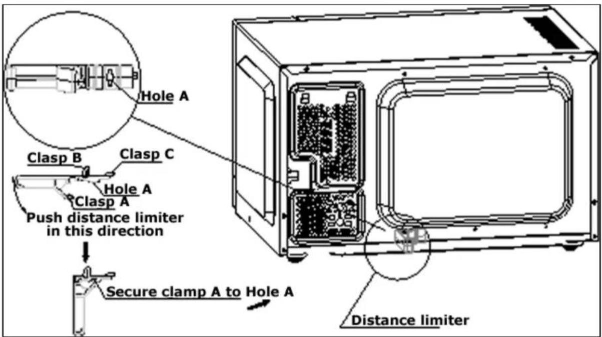 Hole A Clasp B Clasp C Hole A Clasp A Push distance limiter in this direction Secure clamp A to Hole A Distance limiter