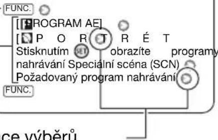 [PROGRAM AE] [PORT RÉT Stisknutím obrazíte programy nahrávání Speciální scéna (SCN) Požadovaný program nahrávání] FUNC. ce výběrů
