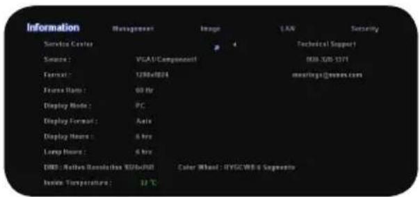 Information Service Center Source : VGAS/Component Format : 1200x804 Frame Name : 60 Hz Display Mode : PC Display Format : Auto Display Name : 6 hrs Long Hours : 6 hrs DRB : Random Resolution 95%RH Inside Temperature : 12 ℃ Technical Support RBB:3GB-1371 meetings@women.com Color Wheel : RYGCWB-6 Segment