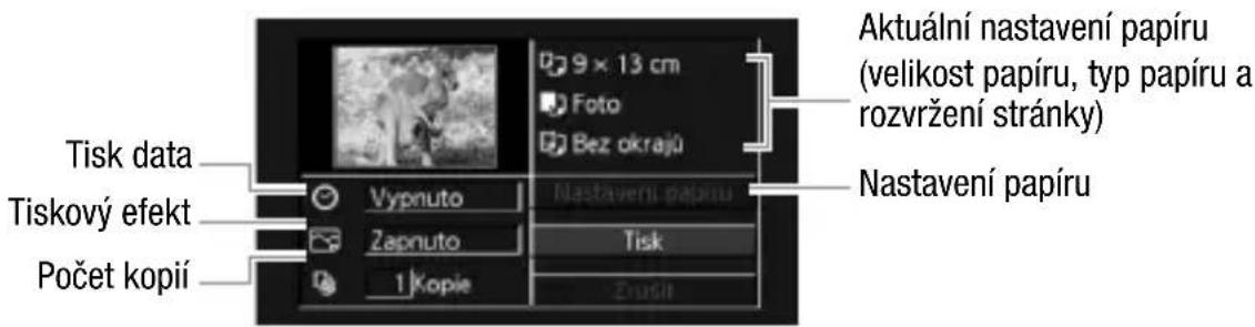 Tisk data Tiskový efekt Počet kopíč 9 x 13 cm Foto Bez okrajů Vypnuto Zapnuto 1 Kopie Nastavení papíru Nastavení papíru Aktuální nastavení papíru (velikost papíru, typ papíru a rozvržení stránky) Nastavení papíru