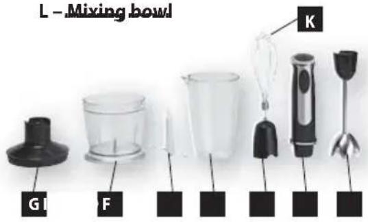 L - Mixing bowl G I F K