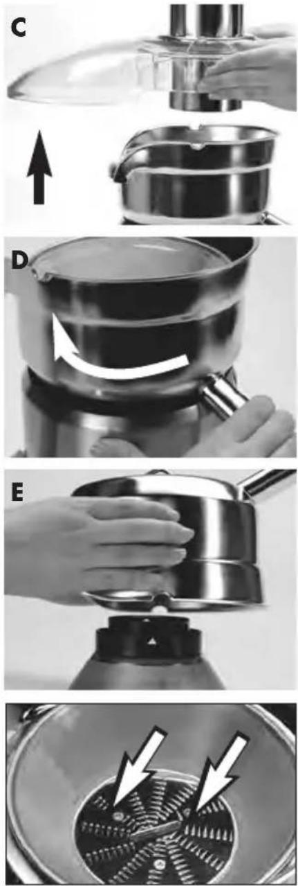 Step-by-step cooking process for a kitchen appliance, showing steps from pan to pan with arrows indicating rotation and heating.