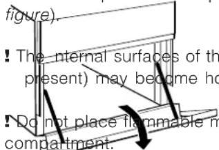 figure). ! The internal surfaces of the present) may become ho ! Do not place flammable m compartment.