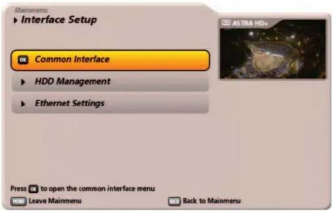 KATHREIN UFS 922sw - Main menu - Interfaces (CI, hard disk and network) - 1