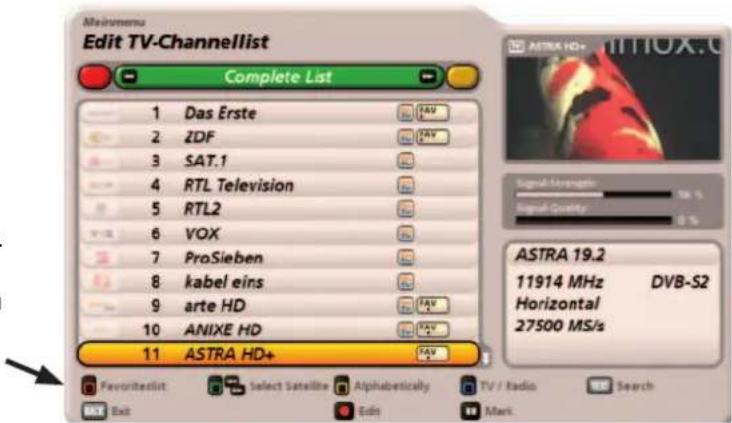 KATHREIN UFS 922sw - Editing and selection options in the menus - 2