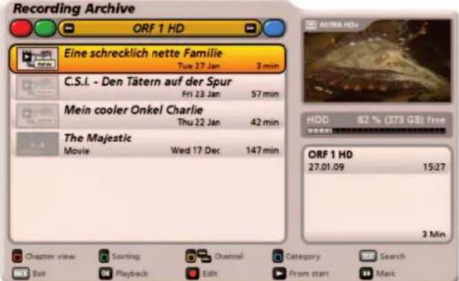 KATHREIN UFS 922sw - Views of the recording archive (sorting the recordings) - 2