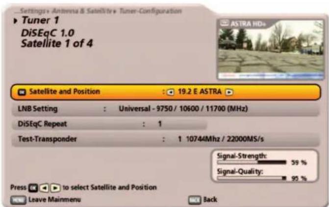 KATHREIN UFS 922sw - Satellite and position: - 1