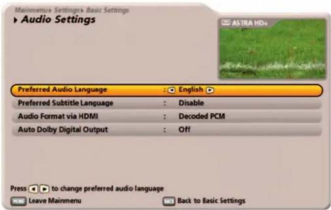 KATHREIN UFS 922sw - Audio Settings - 2