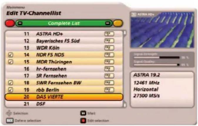 KATHREIN UFS 922sw - Selecting the channels to be edited - 2