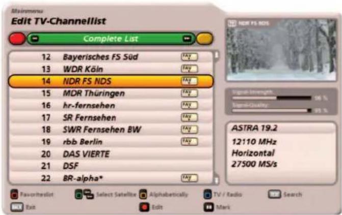KATHREIN UFS 922sw - Using the "Edit channel lists" option in the main menu - 2