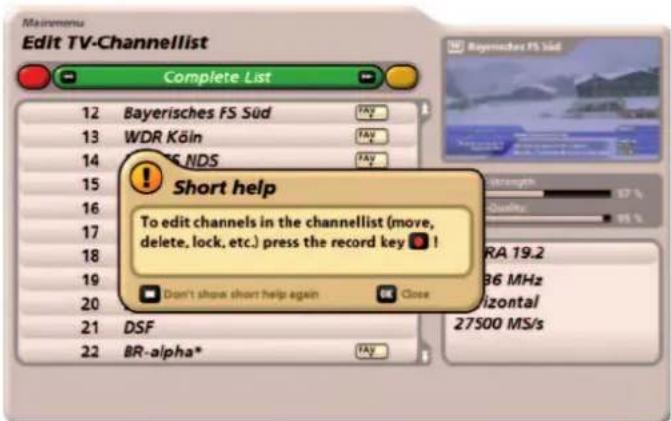 KATHREIN UFS 922sw - Using the "Edit channel lists" option in the main menu - 1