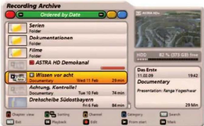 KATHREIN UFS 922sw - Views of the recording archive (sorting the recordings) - 1