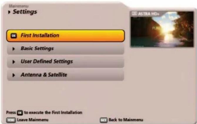 KATHREIN UFS 922sw - Main menu - Settings - 1