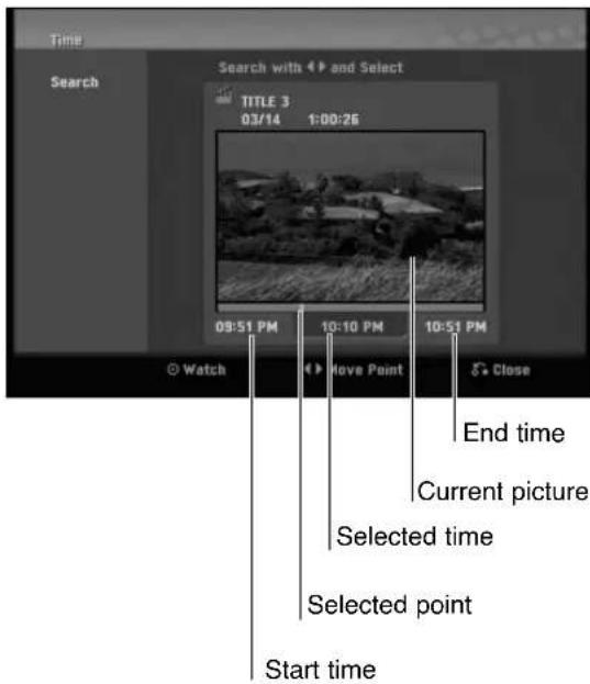Time Search Search with 4 and Select TITLE 3 03/14 1:00:26 03:51 PM 10:10 PM 10:51 PM Watch Move Point Close End time Current picture Selected time Selected point Start time