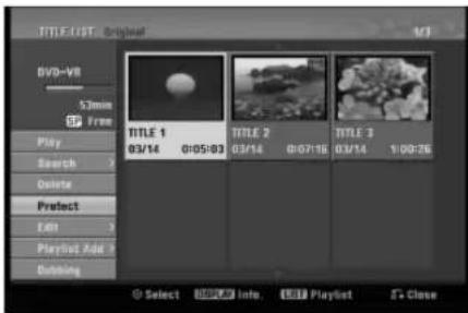 TITLE:GT. Original M3 DVD-V8 5min Free Play Search Delete Protect Edit Playbut Add Running TITLE 1 03/14 01:05:03 TITLE 2 03/14 01:07:16 TITLE 3 03/14 1:00:26 Select INFO Playlet Close