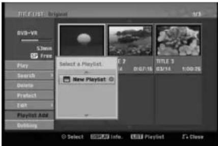 TITLE LIST: Original V3 53mm Free Play Search Delete Protect Exit Playlist Add Helping Select a Playlist New Playlist 01/07/16 TITLE 3 03/14 1:00:26 Select Info Playlist