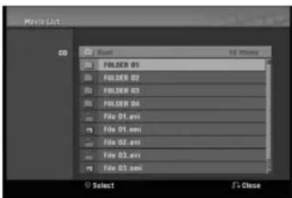 Movie List CD Start 10 times FOLDER 01 FOLDER 02 FOLDER 03 FOLDER 04 File 01.avi File 01.avi File 02.avi File 03.avi File 03.avi Select 7s Close