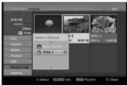 TITLE LIST: Original DVD-VR 51mm Free Play Search Paints Protect Exit PlayList Add Setting Select a Playlist. E 2 14 0:07:16 TITLE 3 03/14 1:00:26 New Playlist TITLE 1 Select Info. Playlist Close