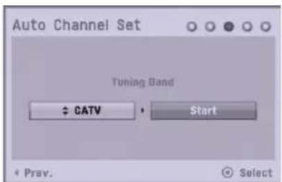 Auto Channel Set Tuning Band CATV Start Prev. Select
