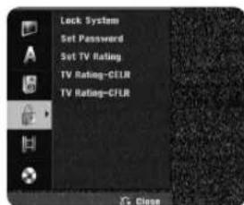 Lock System Set Password Set TV Rating TV Rating-CELR TV Rating-CFLR