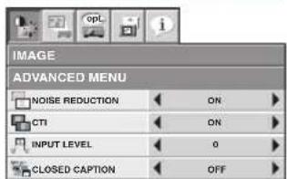 IMAGE ADVANCED MENU NOISE REDUCTION CTI INPUT LEVEL CLOSED CAPTION