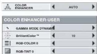 COLOR ENHANCER AUTO COLOR ENHANCER-USER GAMMA MODE DYNAMI BrilliantColor™ RGB-COLOR 0 RGB-TINT 0 10