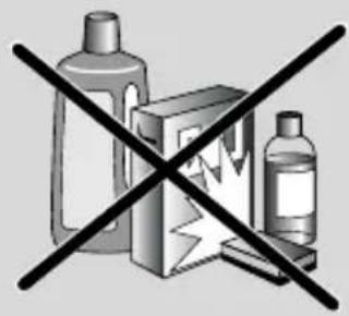 Black and white crossed-out graphic showing a crossed-out box with bottles and a warning symbol