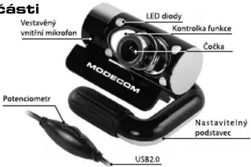 Cásti Vestavěný vnitřní mikrofon LED diody Kontrolka funkce Čočka MODECOM Potenciometr Nastavitelný podstavec USB2.0