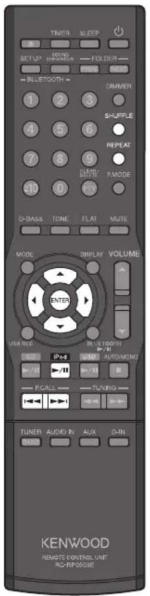 TIMER SLEEP SETUP 100000000000000000000000000000000000000000000000000000000000000000000000 = BLLETOOTH = 123 DIMMER 123 SHUFFLE 456 REPEAT 789 P.MODE 10 P.O. D-BASS TONE FLAT MUTE MODE DISPLAY VOLUME ENTER USB REC IRLETOOTH +/-/II AUTO/MONO +/-/II PCALL -TUNING - TUNER AUDIO IN AUX D-IN KENWOOD REMOTE CONTROL UNIT RC-RP0506E