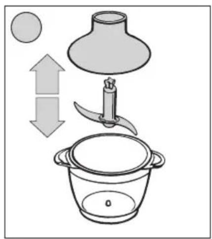 Diagram illustrating a kitchen utensil setup with a pot, lid, and fan, showing directional arrows for lifting or lifting the cup.