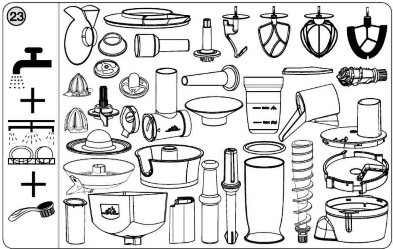 Product catalog page showing various kitchen and cleaning items with numbered labels and icons
