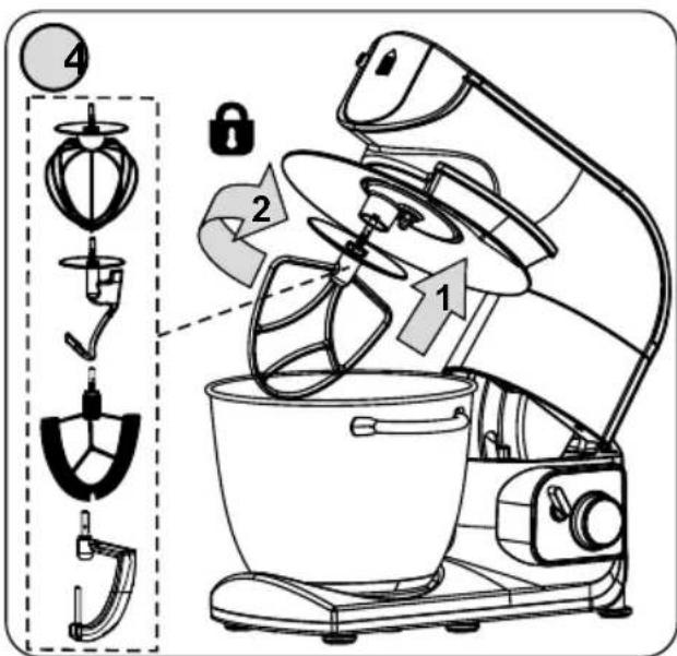 Diagram of a kitchen appliance with labeled parts including a fan, keyboard, and lock mechanism