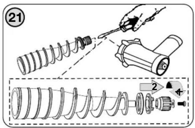 Technical diagram illustrating the assembly of a spiral screw with labeled parts and steps