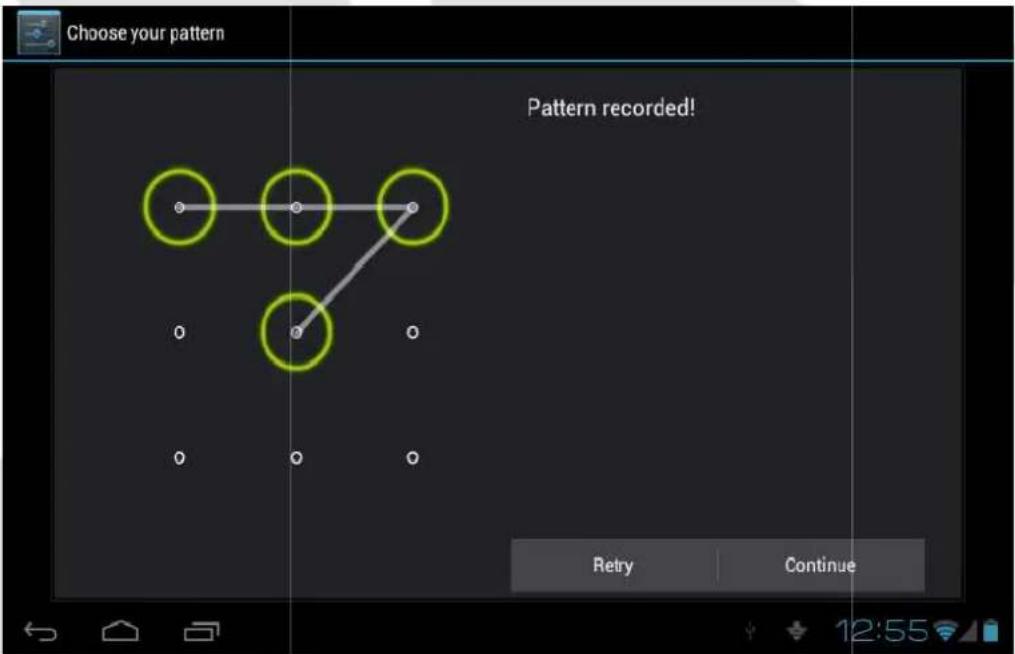Choose your pattern Pattern recorded! Retry Continue 12:55