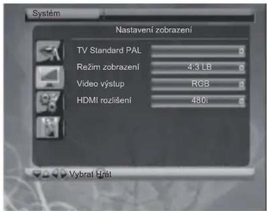 Systém Nastavení zobrazení TV Standard PAL Režim zobrazení 4:3 LB Video výstup RGB HDMI rozlišení 480i Vybral Hrát
