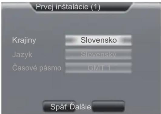 Prvej inštalácie (1) Krajiny Slovensko Jazyk Slovensky Časové pásmo GMT 1 Spät Ďalšie