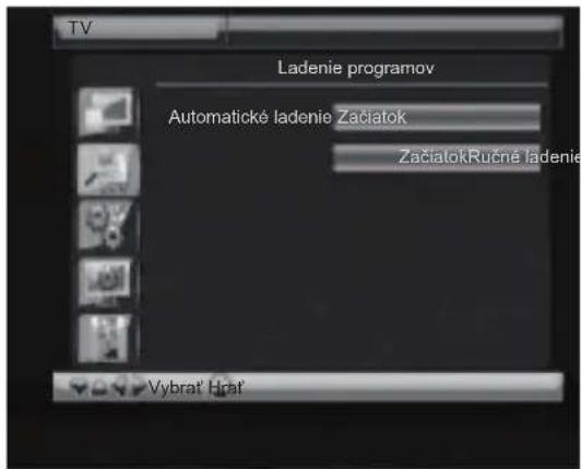 TV Ladenie programov Automatické ladenie Začiatok ZačiatokRučné ladenie Vybrat Hcrt