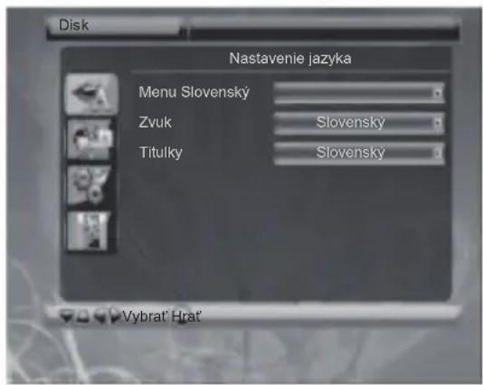 Disk Nastavenie jazyka Menu Slovenský Zvuk Slovenský Titulky Slovenský Vybrat' Hrat'