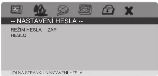 -- NASTAVENÍ HESLA -- REŽIM HESLA ZAP. HESLO JDI NA STRÁNKU NASTAVENÍ HESLA
