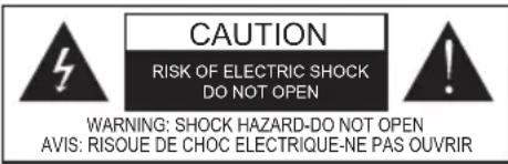 CAUTION RISK OF ELECTRIC SHOCK DO NOT OPEN WARNING: SHOCK HAZARD-DO NOT OPEN AVIS: RISQUE DE CHOC ELECTRIQUE-NE PAS OUVRIR