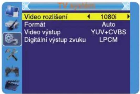 TV systém Video rozlišení 1080i Formát Auto Video výstup YUV+CVBS Digitální výstup zvuku LPCM