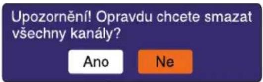 Upozornění! Opravdu chcete smazat všechny kanály? Ano Ne