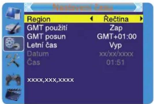Nastavenči času Region Řečtina GMT použití Zap GMT posun GMT+01:00 Letní čas Vyp Datum xx/xx/xxxx Čas 01:51 xxxx,xxx,xxxx