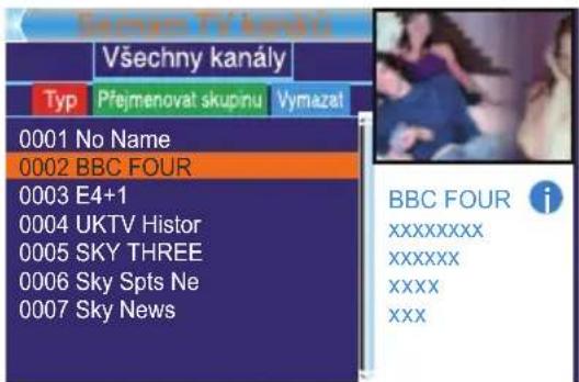 Všechny kanály Typ Přejmenovat skupinu Vymazat 0001 No Name 0002 BBC FOUR 0003 E4+1 0004 UKTV Histor 0005 SKY THREE 0006 Sky Spfs Ne 0007 Sky News BBC FOUR xxxxxxxxx xxxxxxxxx xxxxx xxx